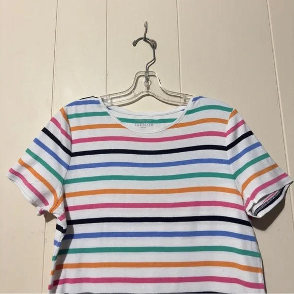 Talbots Crewneck Stripe Shirt Multicolored Woman Size LP - Picture 2 of 5